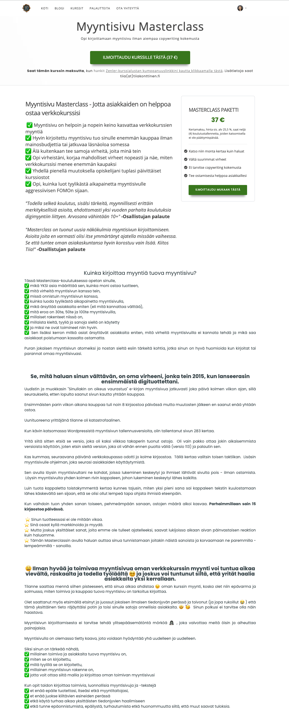 Ennen-kuva geneerisemmästä myyntisivusta
